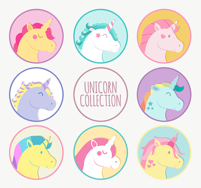 8款卡通独角兽头像矢量素材