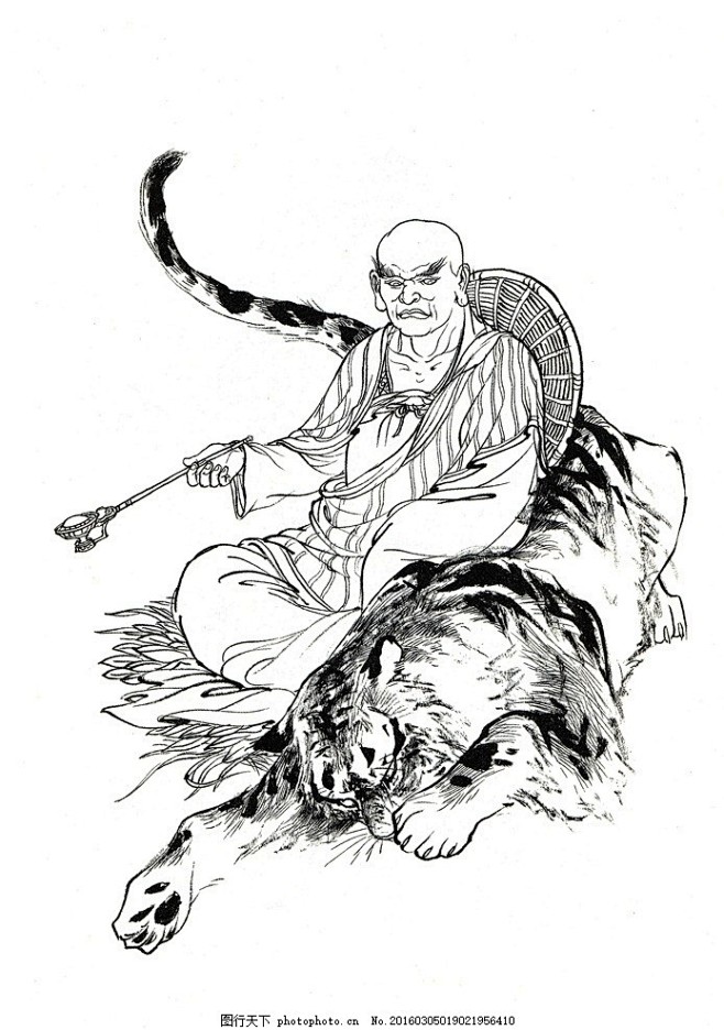 西游记伏虎罗汉神仙神话传说白描人物妖怪西游记白描李云中