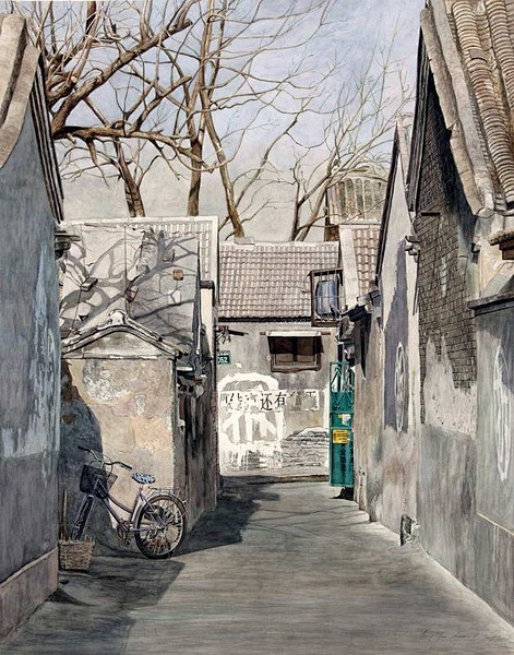 北京胡同梁润湛水彩画