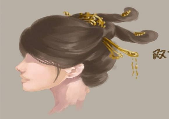 双刀髻其梳编法是将发往上拢结于顶再反绾成双刀欲展之势