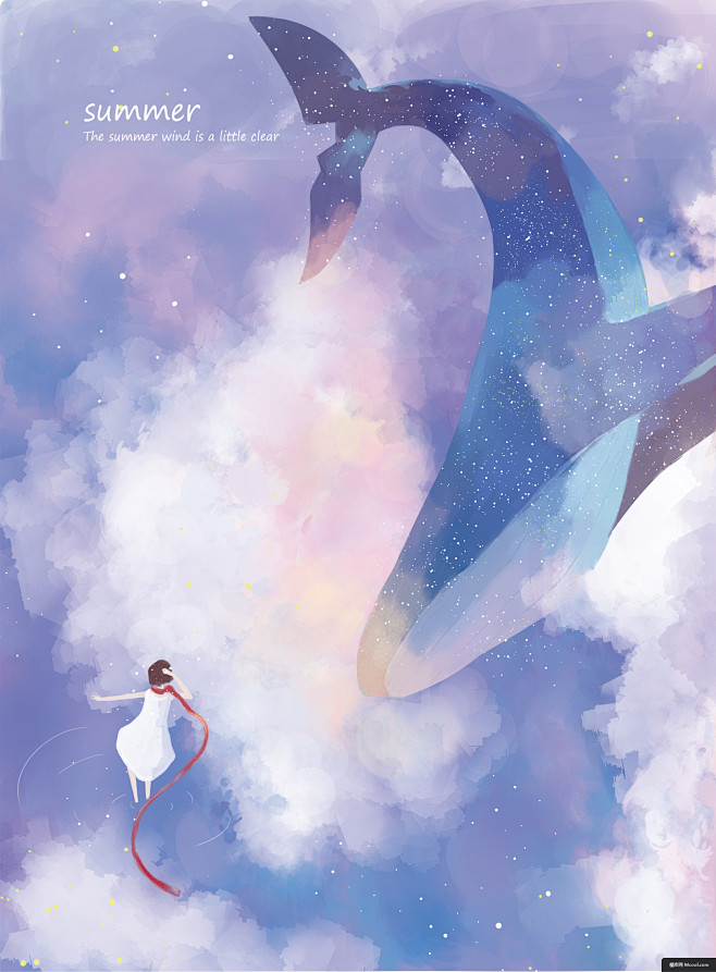 清新治愈系鲸鱼海底世界梦幻唯美梦幻遐想品质生活插画绘画