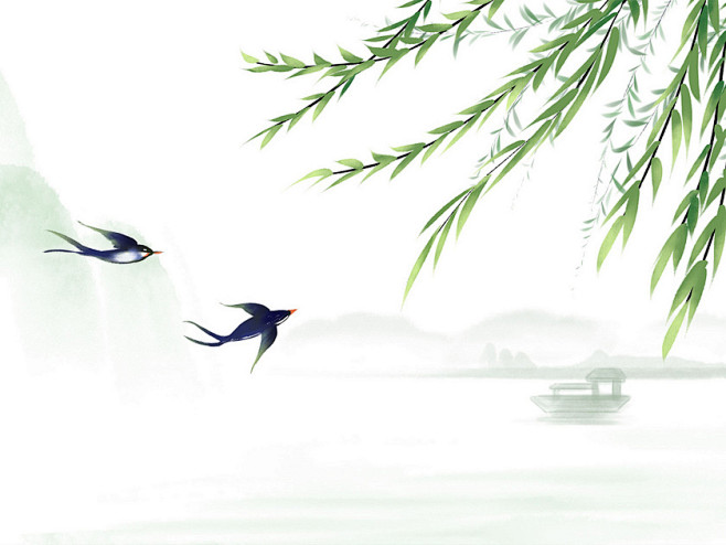 春季 柳叶 柳 夏天 插画 柳树插画 燕子 手绘 中国风 水彩 水墨3喜欢