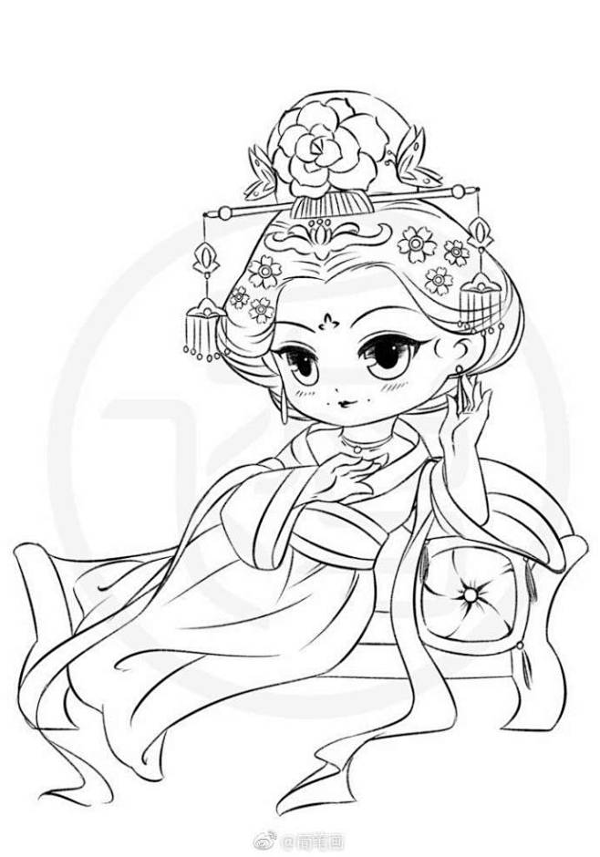 q版古风人物简笔画线稿古风也能萌萌哒by飞乐鸟6767676767