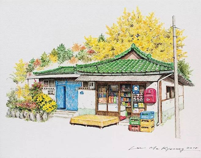 韩国插画师mekyeounglee手绘的街角便利店