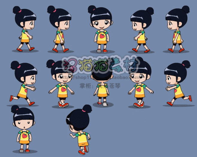 flash动态人物源文件表情正面侧面背面行走会动走路角色逐帧动画