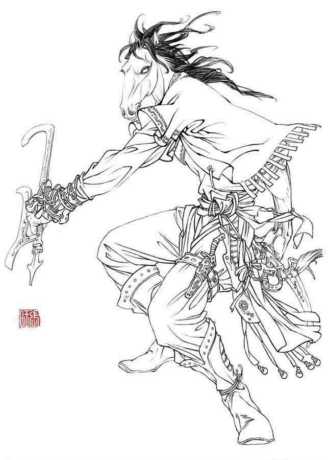 张旺插画十大妖仙之马面白描线稿
