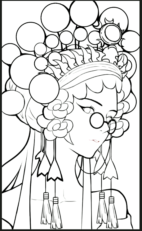 国潮插画线稿画师田菜