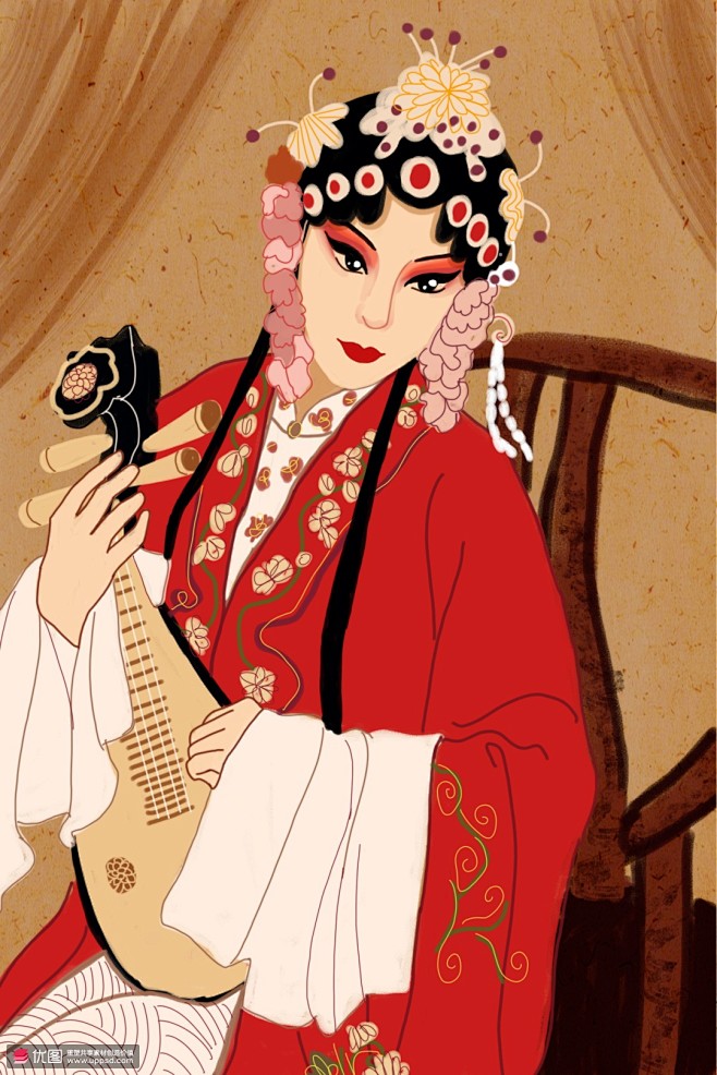 琵琶京剧花旦戏曲手绘国潮戏曲人物插画民俗民风中国风