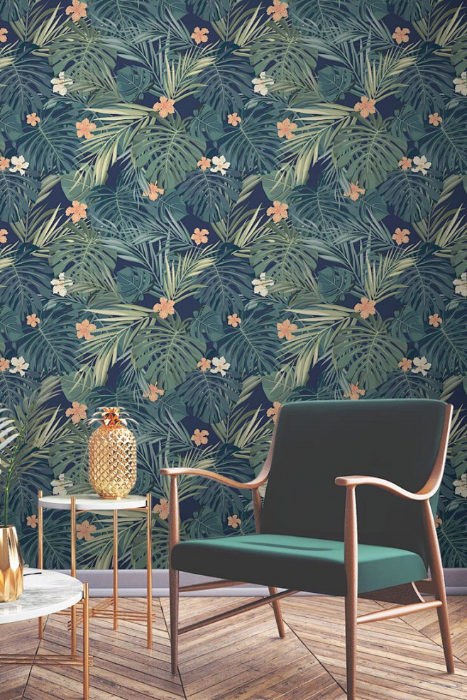 清新的植物印花墙纸