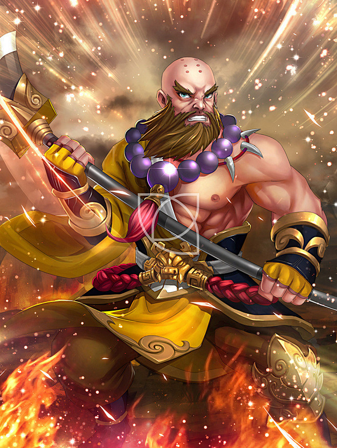 鲁智深水浒卡牌插图cg美术风格