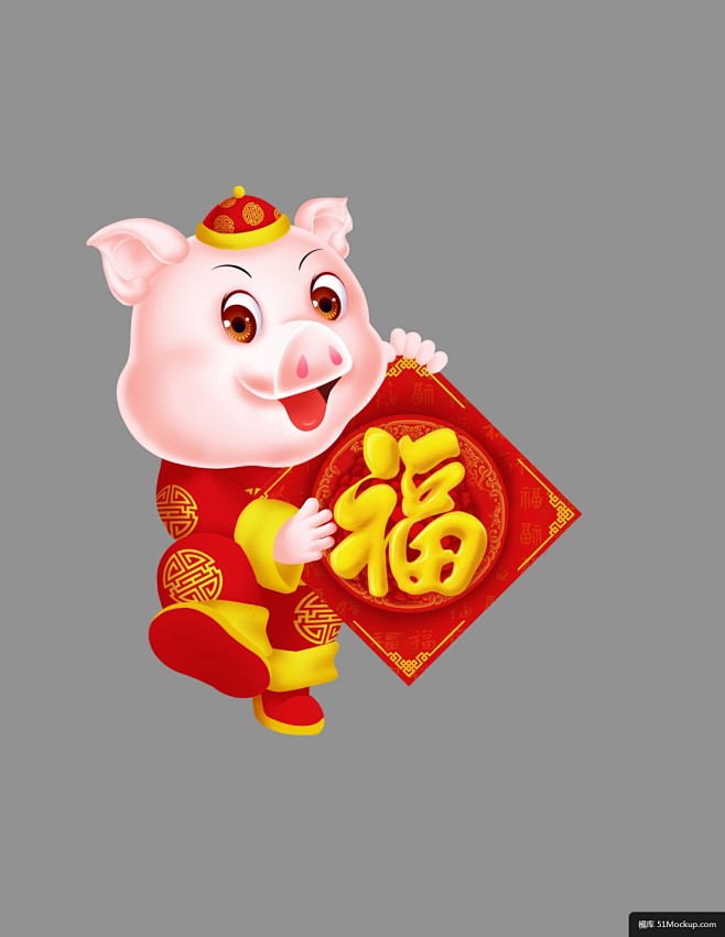 猪年卡通2019红色喜庆红包发财小猪025模板平面设计