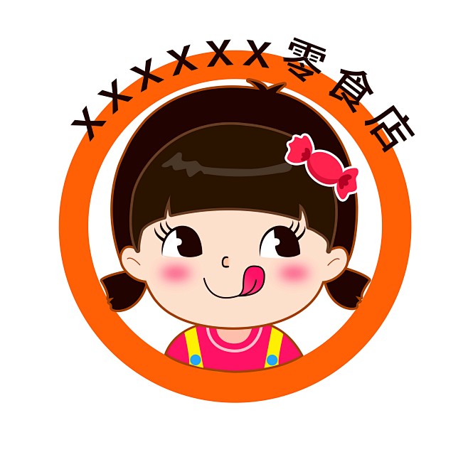 卡通女孩头像吐舌头的可爱模样可用作零食店铺logo