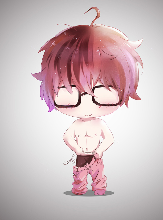 q版动漫人设眼镜男二货手绘板绘