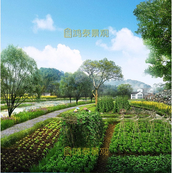 新农村景观规划菜园田野旅游效果图ps素材美丽乡村景观psd效果图淘宝