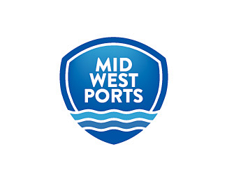 中西部港口徽标港口logo海洋海水波浪蓝色水波盾牌商标设计图标图形