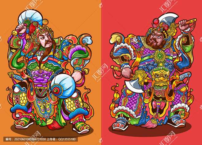 门神国潮国风年画门神秦琼尉迟恭秦叔宝尉迟敬德春节对联福字年画新
