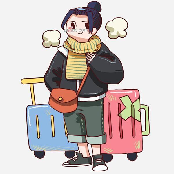 com 免费免扣png素材下载!冬日雪景#卡通插画#旅行箱#漂亮