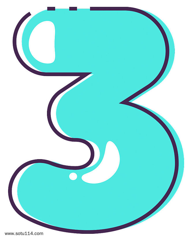 手绘彩色可爱数字3