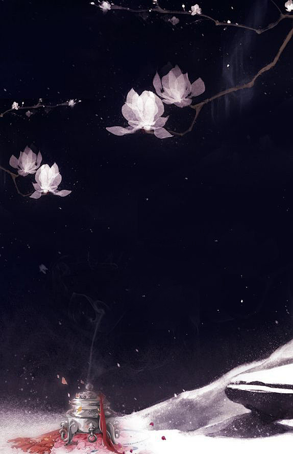 古风底图背景海报花夜雪溶图汜荩处理去水印