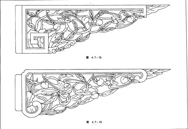 相比没有大雀替线条图大雀替清朝古建筑雀替手绘二十大柱子细节图雀替