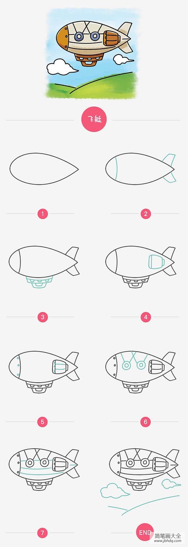 简笔画教程飞艇简笔画步骤