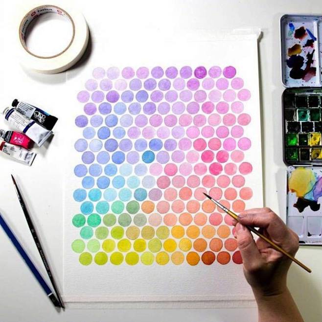 彩虹渐变色水彩配色让人治愈的完美对称简直神仙色卡啊插画师josie