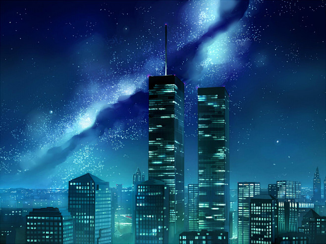场景插画# #星空# #都市# #插画# #动漫# #二次元
