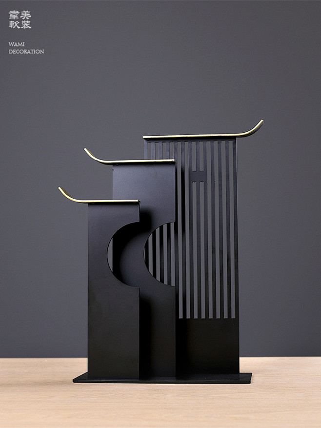 韦美新中式摆件徽派仿古建筑铁艺客厅玄关电视柜装饰品样板房淘宝网