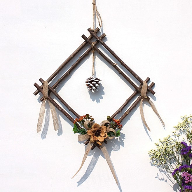 干树枝挂墙壁挂手工创意松果麻绳干花幼儿园室内墙面家居装饰淘宝网