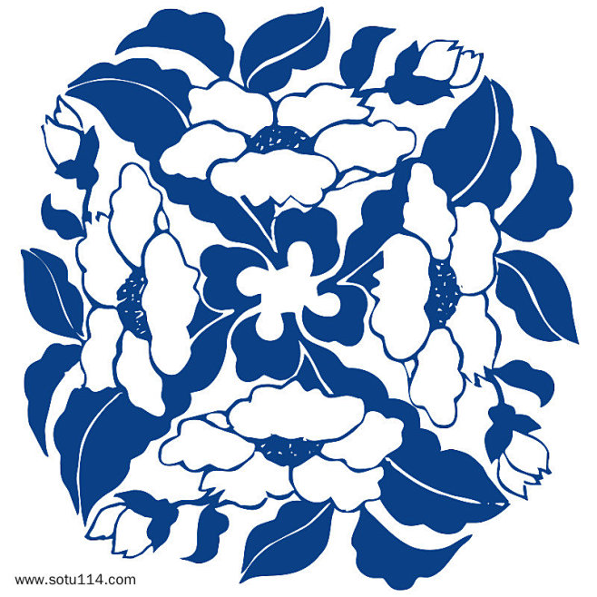 青花瓷圆形花卉花纹图案传统纹样