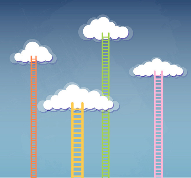 手绘卡通背景图卡通云朵与天梯背景矢量素材