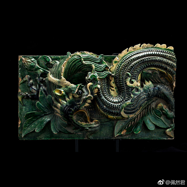 明三彩琉璃高浮雕穿花龙纹脊饰明三彩带仔龙正吻明三彩垂兽明末清初