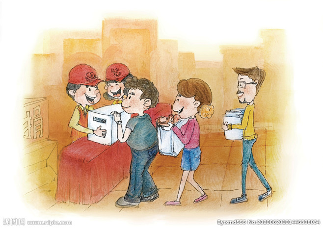 睦邻公约和谐社区文化漫画插画