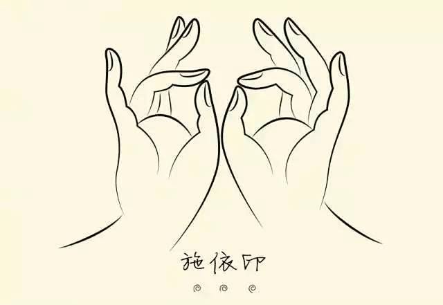 施依印又称皈依印护法印左手拇指的指尖轻触小指以外任一指的指尖其它
