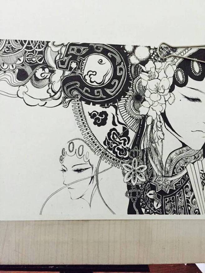 08:32:54京剧人物 京剧脸谱 线描插画,图穿不透的时间海ヽ同采自www