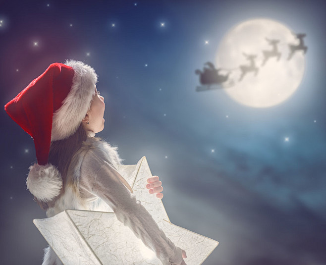 看圆月的小女孩图片