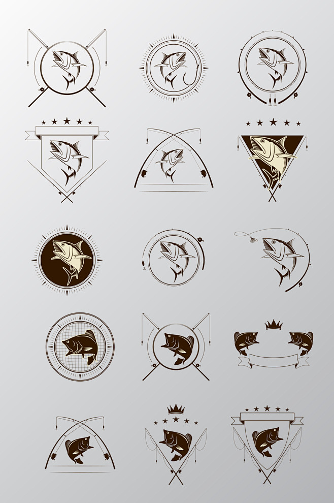 手绘鱼的标志元素