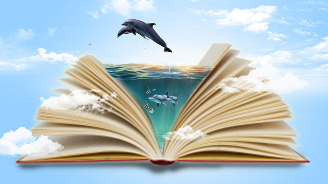 创意书本里知识的海洋背景图片素材