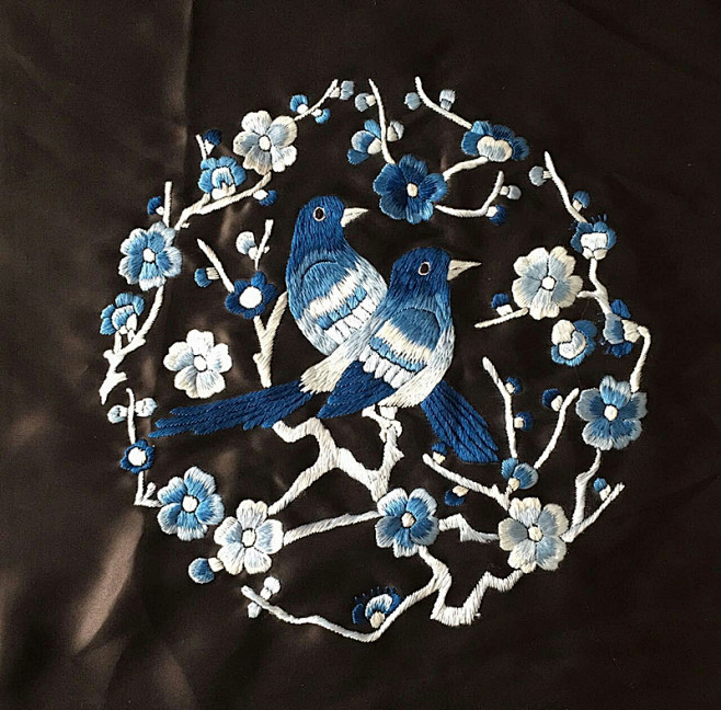 真丝纯手工刺绣团花绣片花鸟喜鹊登梅京绣绣片传统手工艺绣片淘宝网