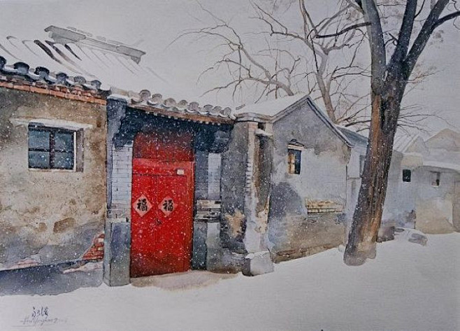 古建-花瓣网|陪你做生活的设计师 北京胡同水彩画