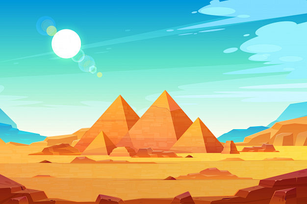 埃及法老金字塔沙漠场景风景插画矢量图素材