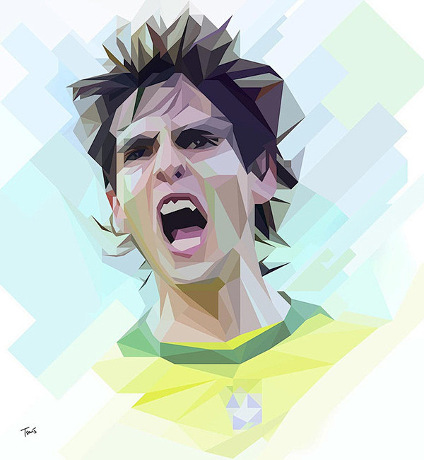 国外三角色块构成的体育足球明星插画欣赏