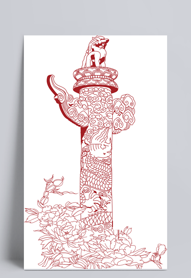 手绘华表柱华表国庆手绘华表古建筑中国建筑柱子石柱卡通元素手绘卡通