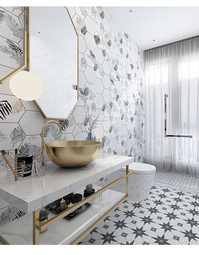 北欧糖果釉六角砖植物花砖六边形瓷砖厨房花片卫生间地砖背景墙砖淘宝