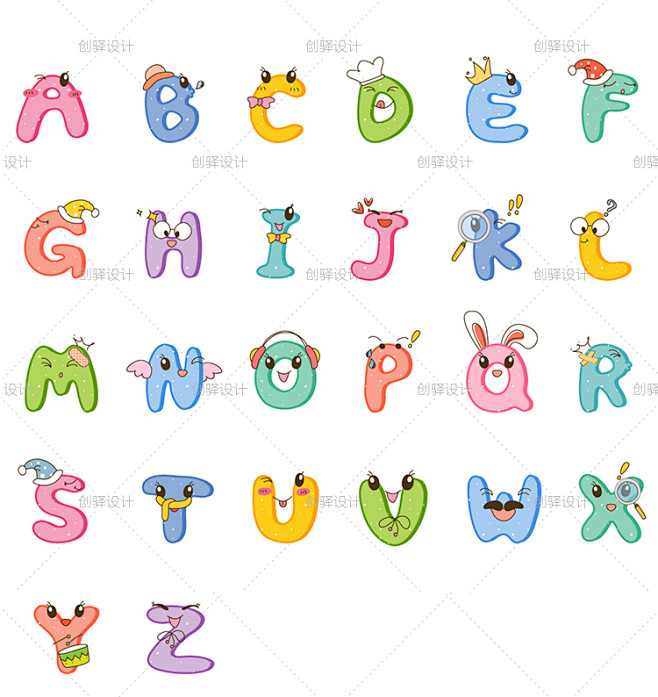 zm62儿童卡通可爱表情大小写英文字母png透明免扣eps矢量素材淘宝网