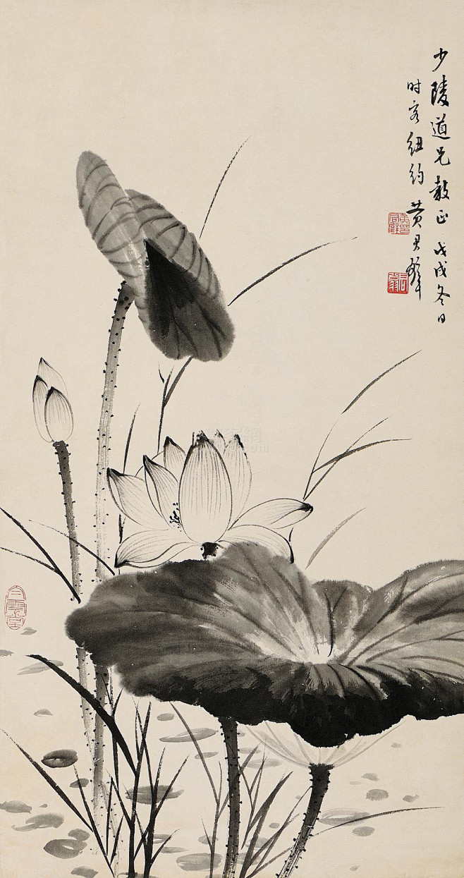 黄君璧墨荷图立轴水墨纸本作品欣赏