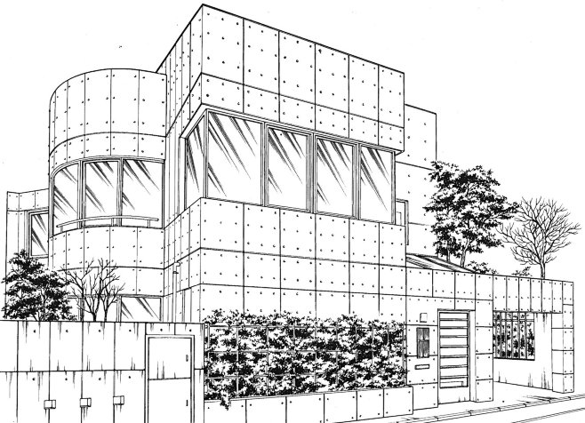 现代建筑场景线稿图片黑白cg二次元漫画背景参考城市街道背景线条