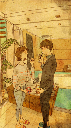 一刀一个小朋友2采集到爱情故事场景插画