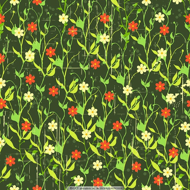 绿色小碎花背景矢量素材卡通花朵填充背景平面设计素材