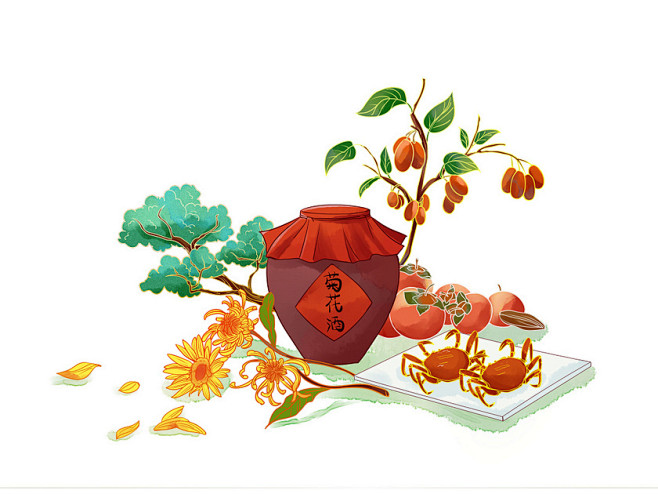 手绘重阳节重阳菊花元素png素材重阳节重阳节元素重阳重阳节菊花植物